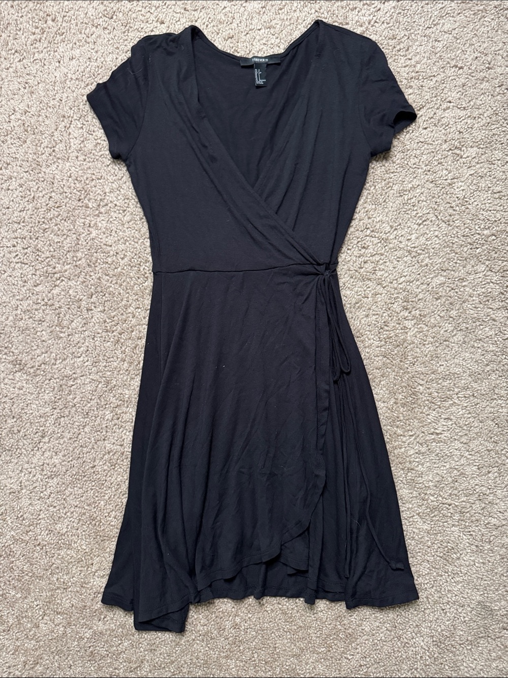Forever 21 Black Short-Sleeve Wrap Midi Dress